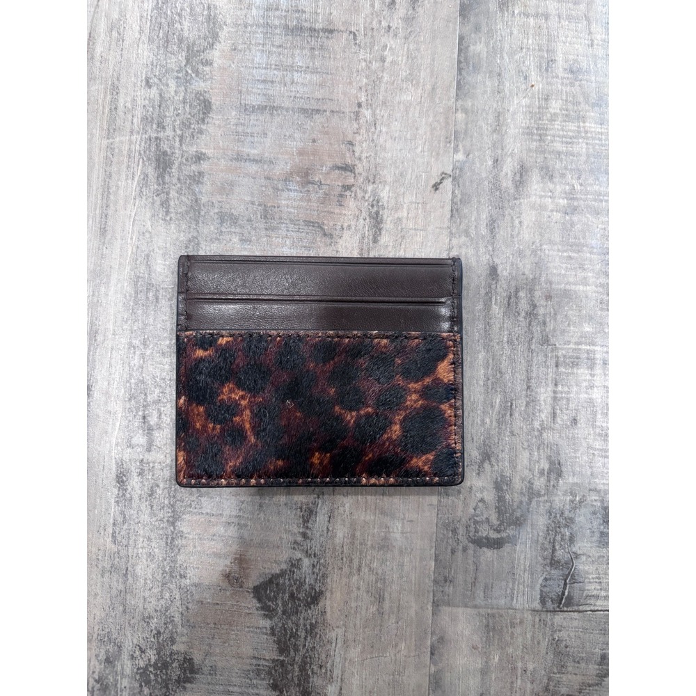 Madewell Leopard Print Calf Hair Leather Card Case Wallet Brown Slim Minimalist